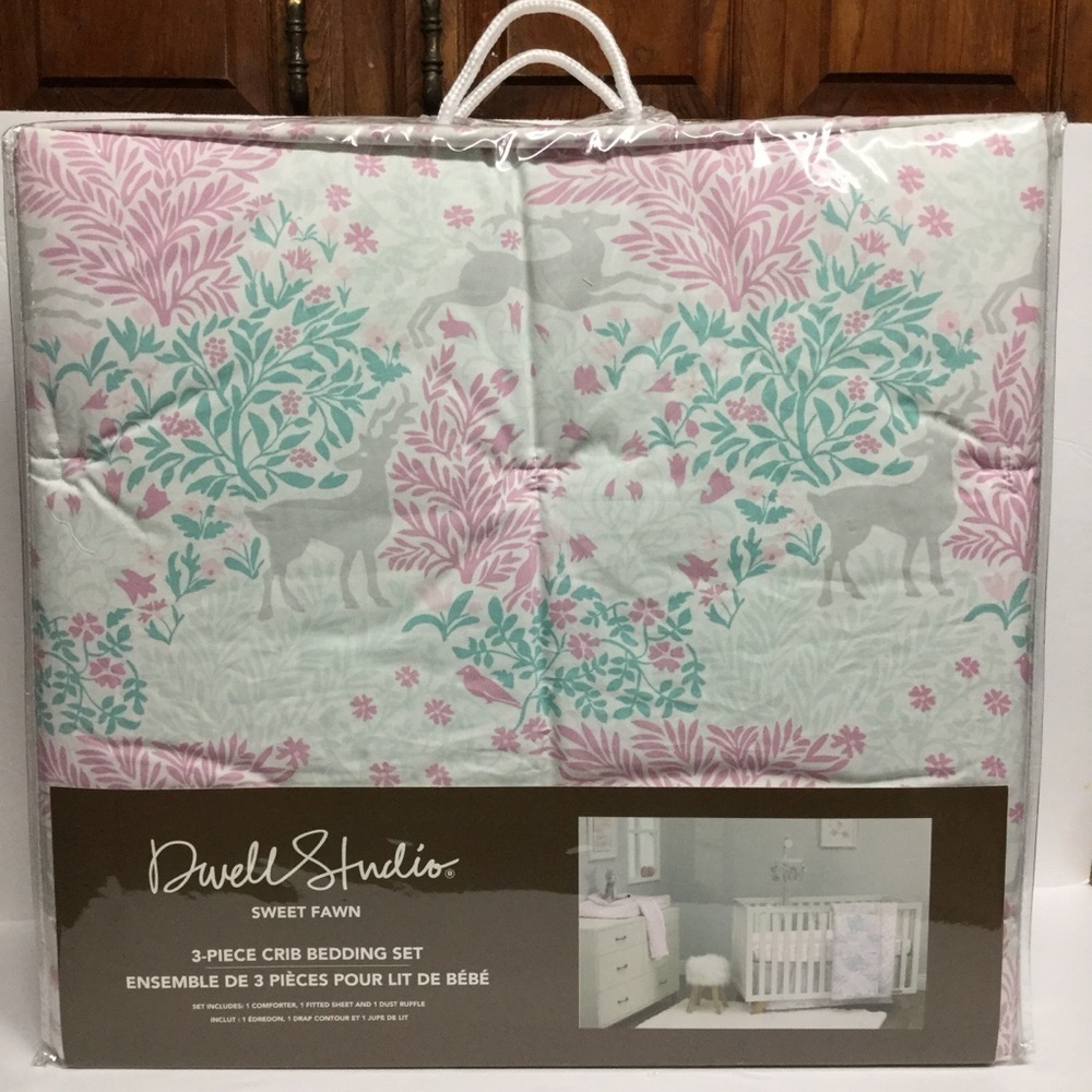Dwell Studio Sweet Fawn Deer/Forest 3 pc Crib Set Babies R Us $169 NEW - Picture 4 of 6